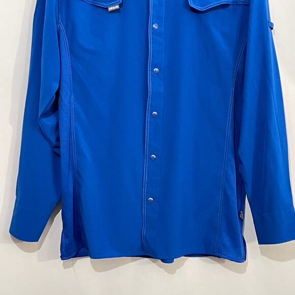 Mojo Sportswear Co Fishing Shirt Men's Medium Blue Pearl Snap Vented Quick Dry - Picture 12 of 13